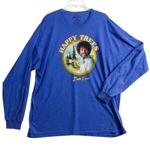 Bob Ross 'Happy Trees' Long Sleeve T-Shirt Mens 2XL Blue Graphic Print Nostalgic
